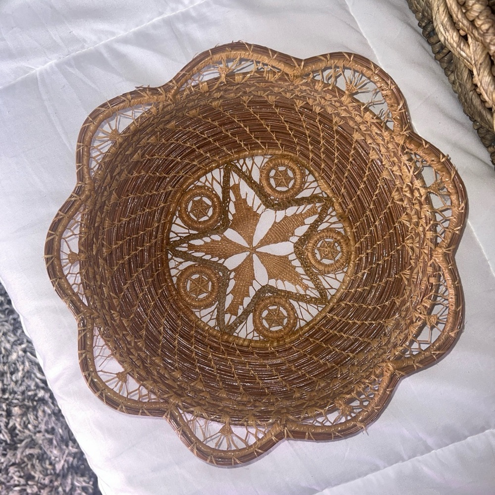 Handwoven, Boho style flat baskets